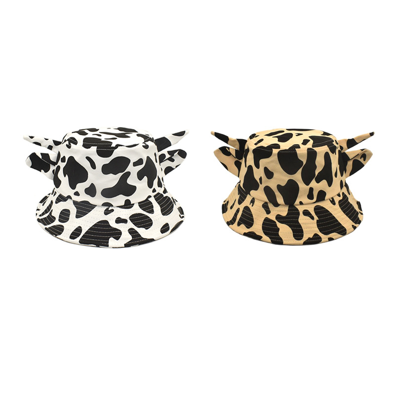 128g Weight Bucket Hat Hats Type Women's Casual Streetwear Cow Pattern Printing Flat Eaves Bucket Hat