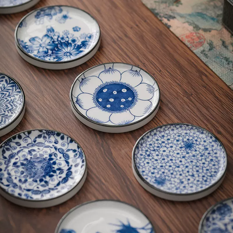 复古青花陶瓷杯垫功夫茶具茶杯隔热垫茶杯托茶托茶碟壶承茶道配件