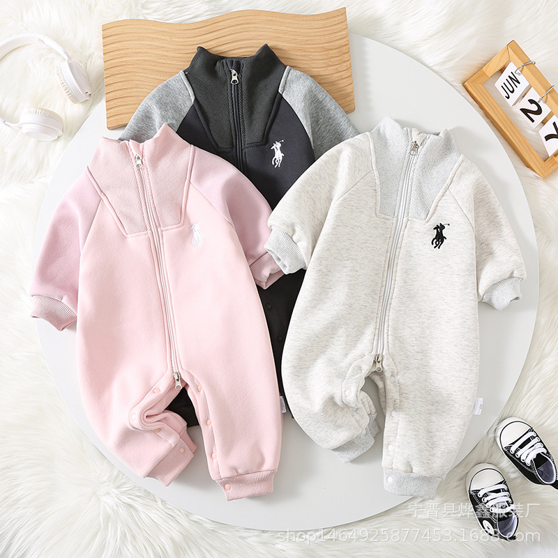 Baby Korean Style Jumpsuit, Spring, Autumn and Winter Velvet Outdoor Crawling Suit, Fashionable and Stylish, Newborn Thickeneded Clothes