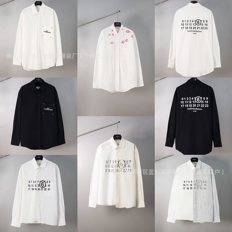 Cross-Border Foreign Trade Maison Margiela Mm6 Loose Letter Print Long-Sleeve Shirt for Men and Women