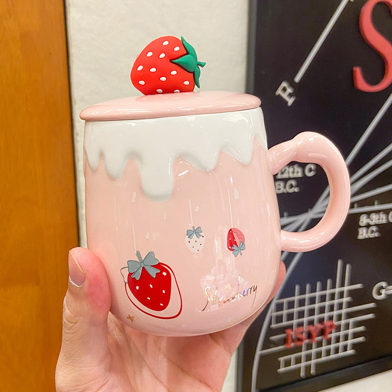 Pink teenage heart cute strawberry Mark Water Cup INS Creative Girl Coffee Cup Wedding Celebration Ceramic Cup