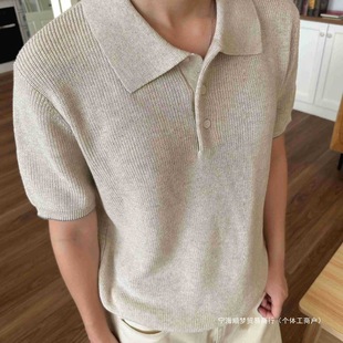 Eme Men's Clothing New Luxury Summer Knitted Cotton Linen Yarn Old Money Relaxed Breathable Polo Short Sleeve Knitwear