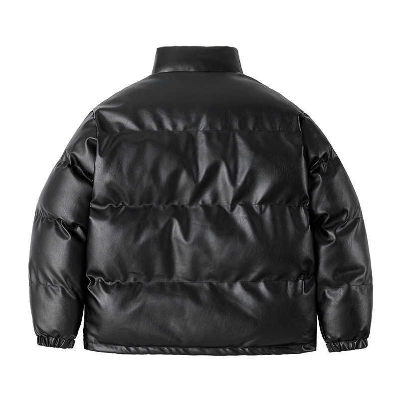 Herren Stehkragen PU Leder Bomberjacke Winter Samtgefüttert Verdickter Mantel Warm Gepolsterter Parka Stilvolle Streetwear_voghion.com