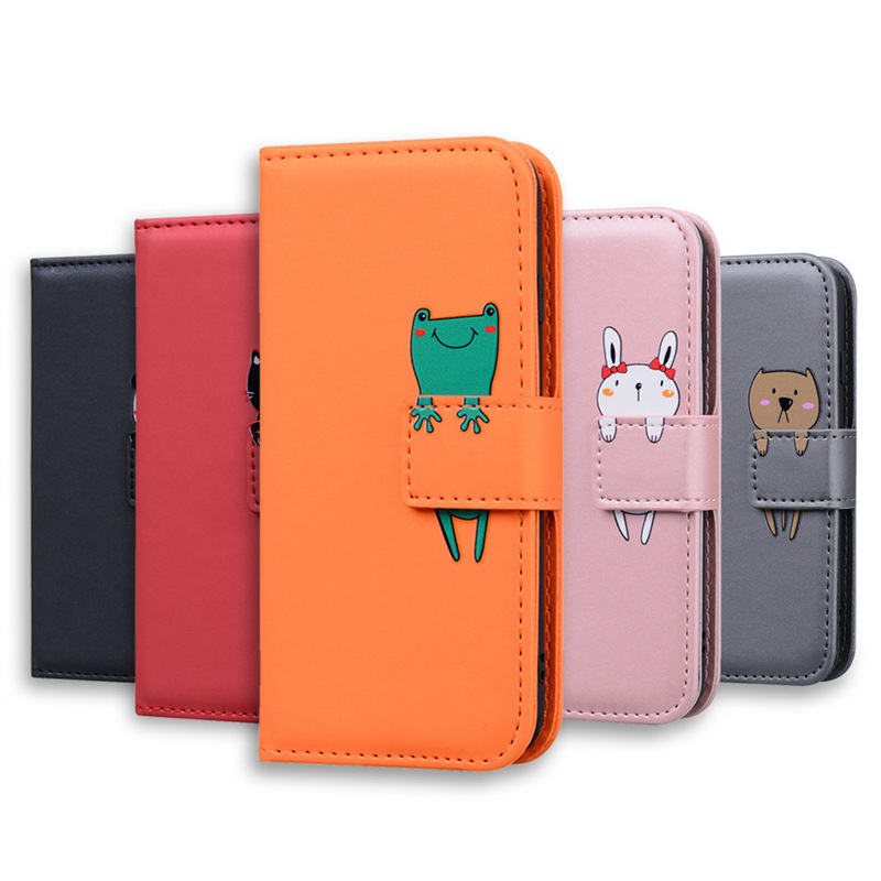 Suitable for iPhone 16 Mobile Phone Leather Case Apple 14 Cartoon Animal Protective Case Xr Wallet Mobile Phone Case 15Plus