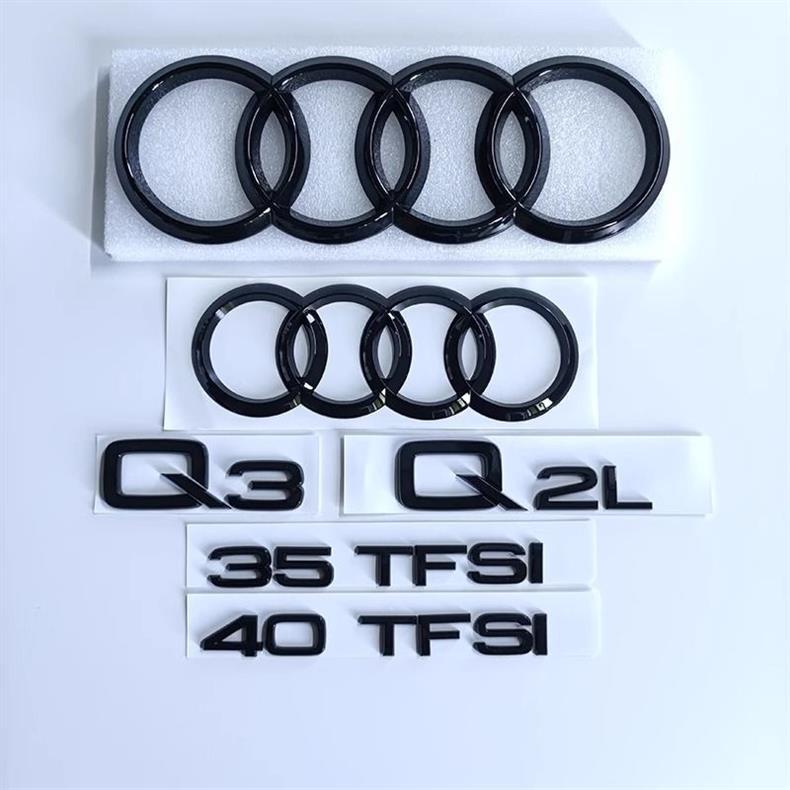 FAW Audi Q3 Q2L black emblem, 3540 TFSI engine displacement badge, four-wheel drive rear badge, center grille badge, and custom lettering stickers