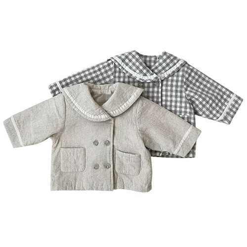 Baby spring cotton-padded jackets for boys and girls, double-breasted large lapel quilted jackets, baby cotton-padded jackets, baby cotton-padded jackets for winter