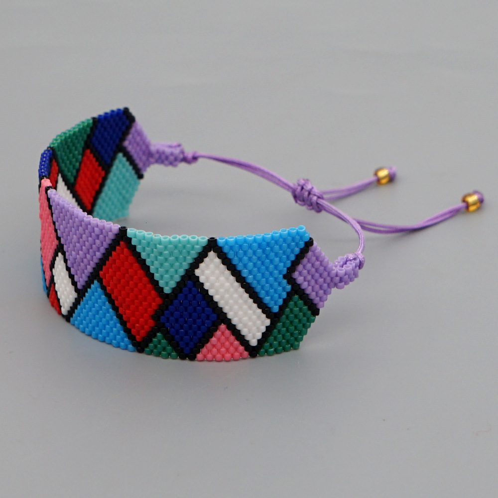 color rhombus miyuki beads handwoven classic wide bracelet wholesale jewelry Nihaojewelrypicture6