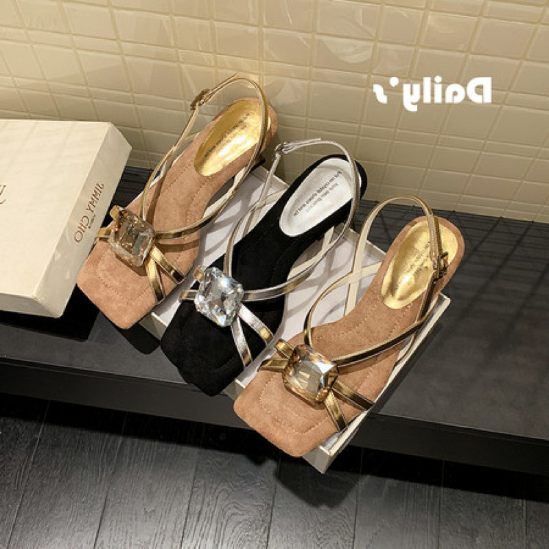 澈高跟凉鞋外穿女鞋小众轻奢2026夏新款手工复古外贸跨境，水钻趾