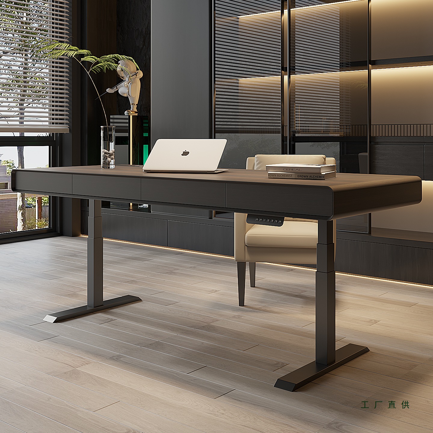 Italian Minimalist Light Luxury Solid Wood Electric Lift Desk Workbench High-End Modern Living Room Home Computer Desk