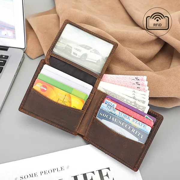Top Leather Wallet Crazy Horse Leather RFID Anti-scanning Horizontal Multi-card Wallet Cross-border Explosive Wallet
