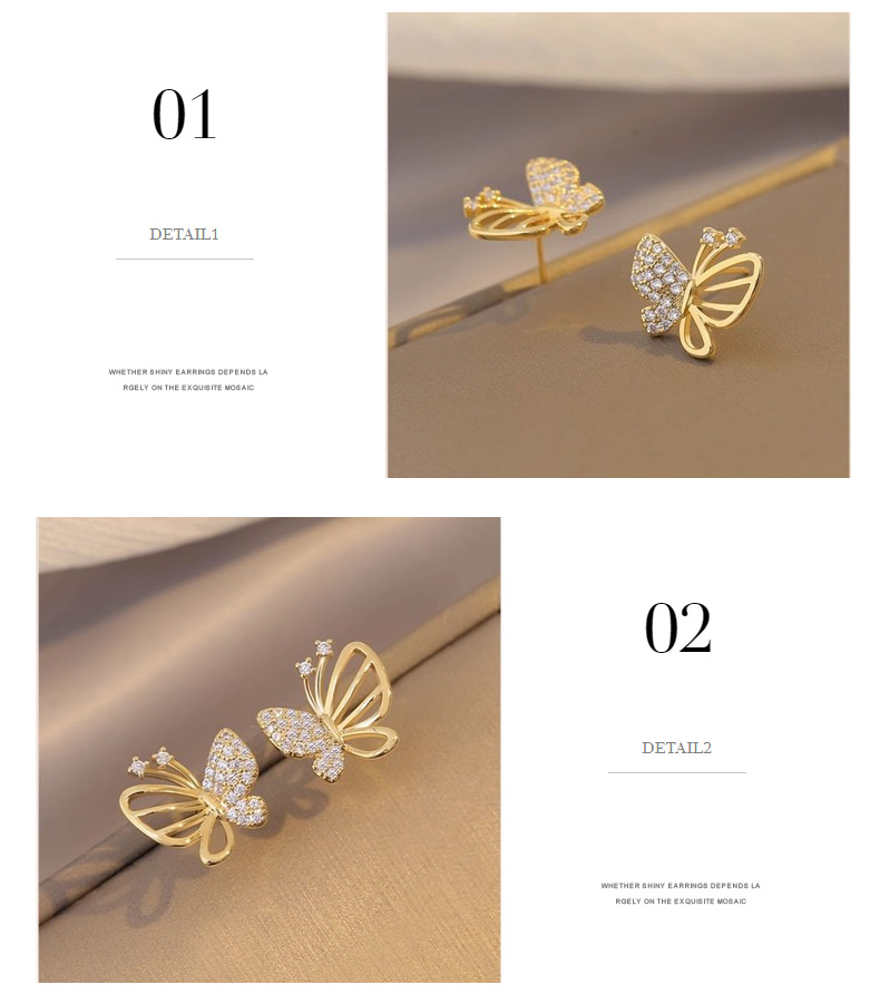 1g Weight Zircon Inlay Material 1 Pair Lady Butterfly Plating Inlay Copper Zircon Ear Studs