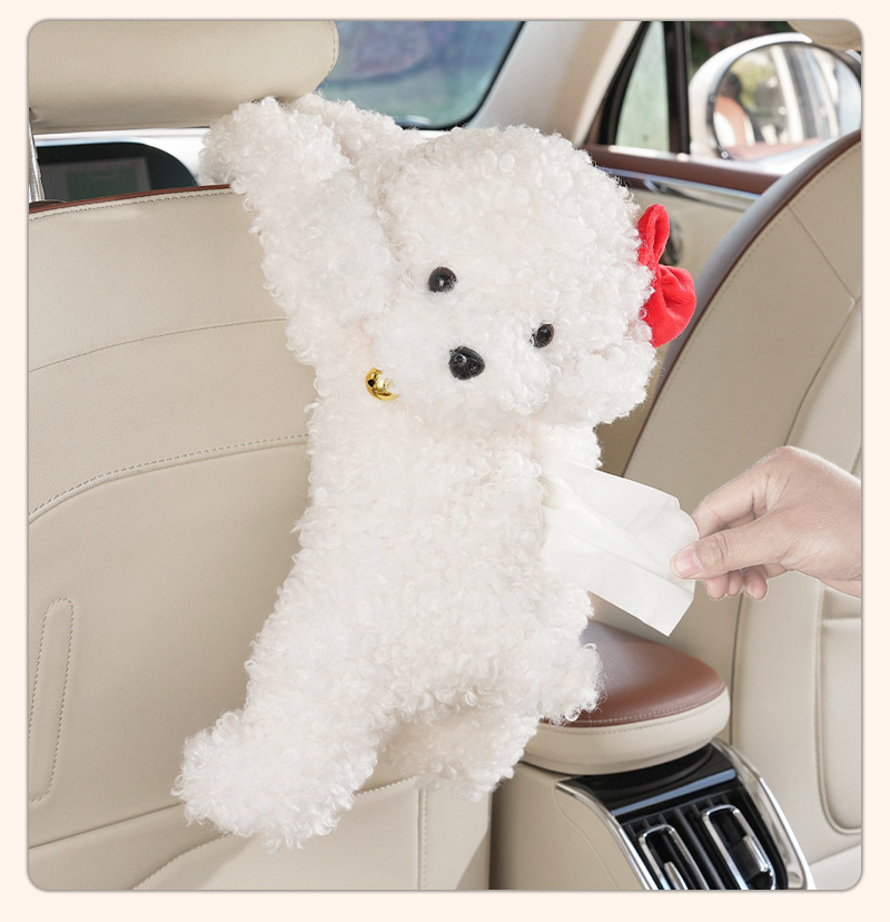 Car Tissue Box Cartoon Cute Teddy Dog Hanging Car Seat Back Tissue Bag Creative Car Interior Decoration Tissue Box