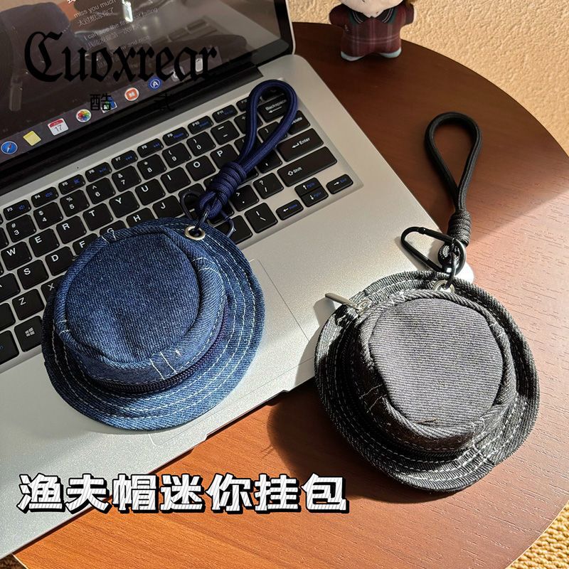 Original Hat-Style Coin Purse, Denim Fabric, Portable and Fashionable Bluetooth Earphone Storage Bag, Keychain, Creative Bag Accessory Original Hat-Style Coin Purse, Denim Fabric, Portable and Fashionable Bluetooth Earphone Storage Bag, Keychain, Creative Bag Accessory