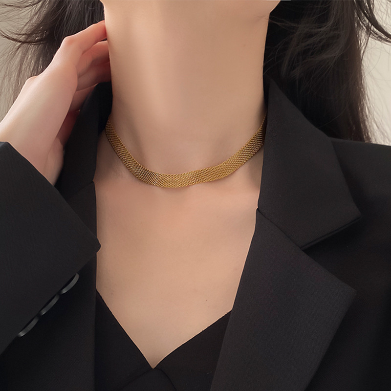 Leichte, luxuriöse Halskette im minimalistischen Retro-Stil, exklusive Halskette aus Titanstahl für Damen, Schlüsselbeinkette, Accessoires_voghion.com