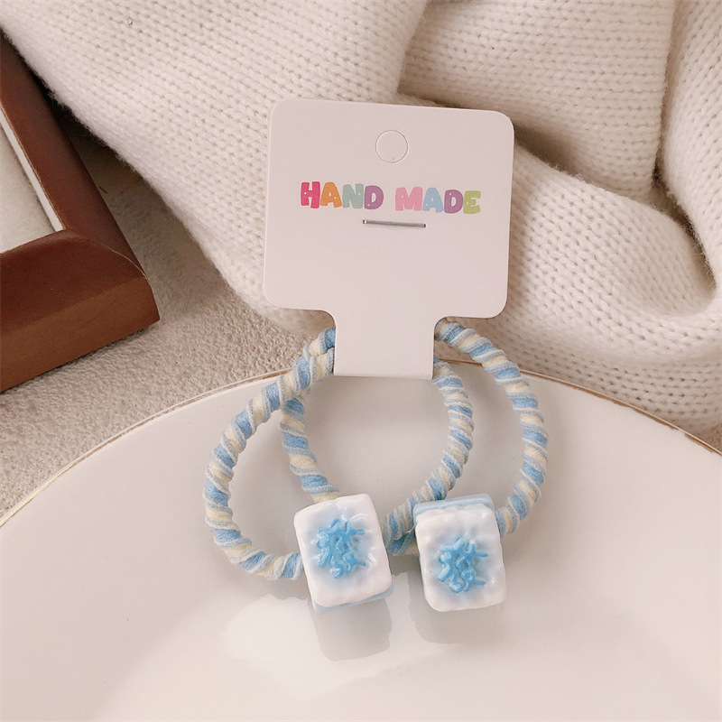Un par ~ Simulación personalidad fortuna mahjong lazo para el cabello linda chica atar cuerda para el cabello todo fósforo banda de goma cuerda para el cabello accesorios para el cabello