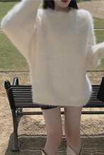 2025秋冬季新款慵懒风宽松水貂绒毛衣女中长款外穿加绒加厚针织衫