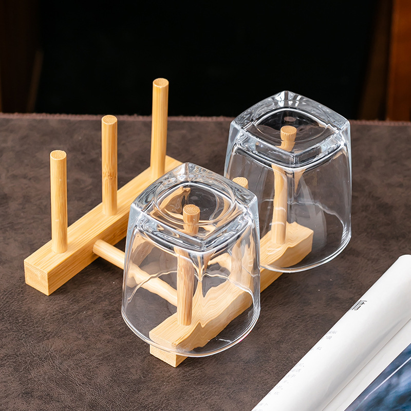 クリエイティブな排水カップホルダー、竹製カップホルダー、シンプルなマルチグリッド収納ラック、キッチン収納、ウォーターカップ、ボウル、ブックラック|undefined