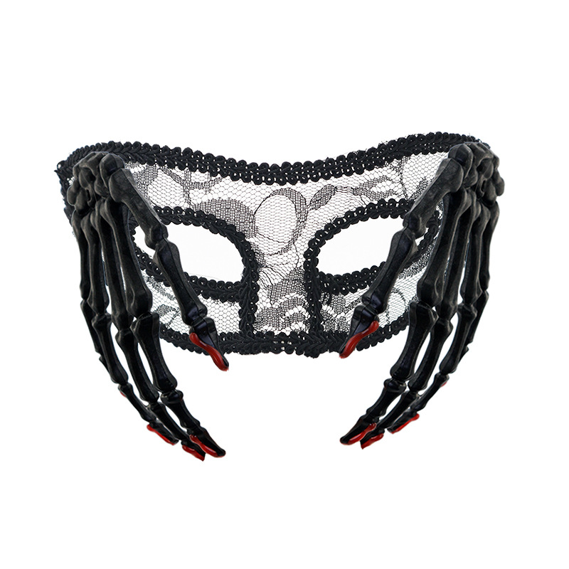 Halloween transfronterizo nuevo encaje plano baile mitad cara máscara princesa horrores esqueleto mano sangre props espectáculo