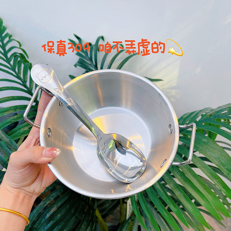 [Shake Sound Explosions] SUS304 Korean Rice Wine Bowl Cooking Bowl with Long Handle Bear Jar Spoon Household Snack Bowl