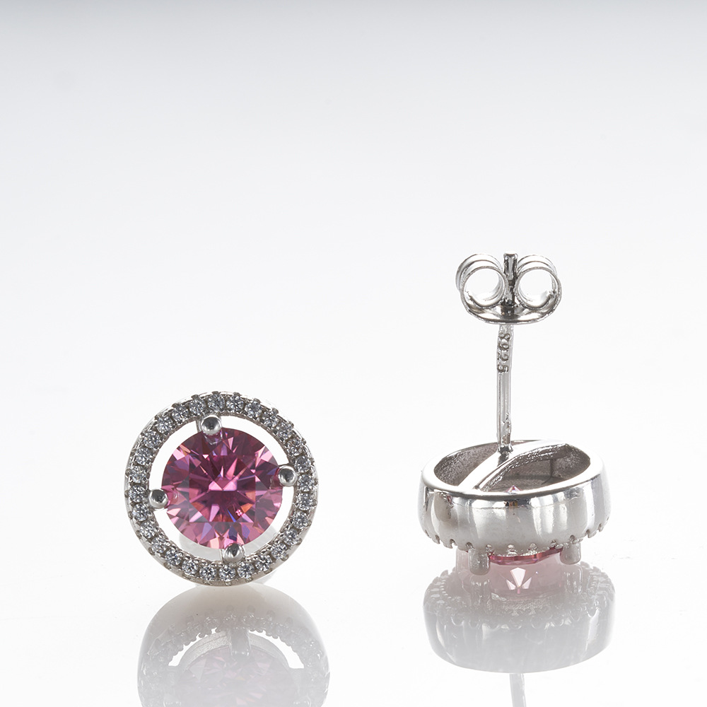 S925 plata esterlina diamante moissan pendientes 1 quilate 6.5mmX2 rosa azul moissanita pendientes