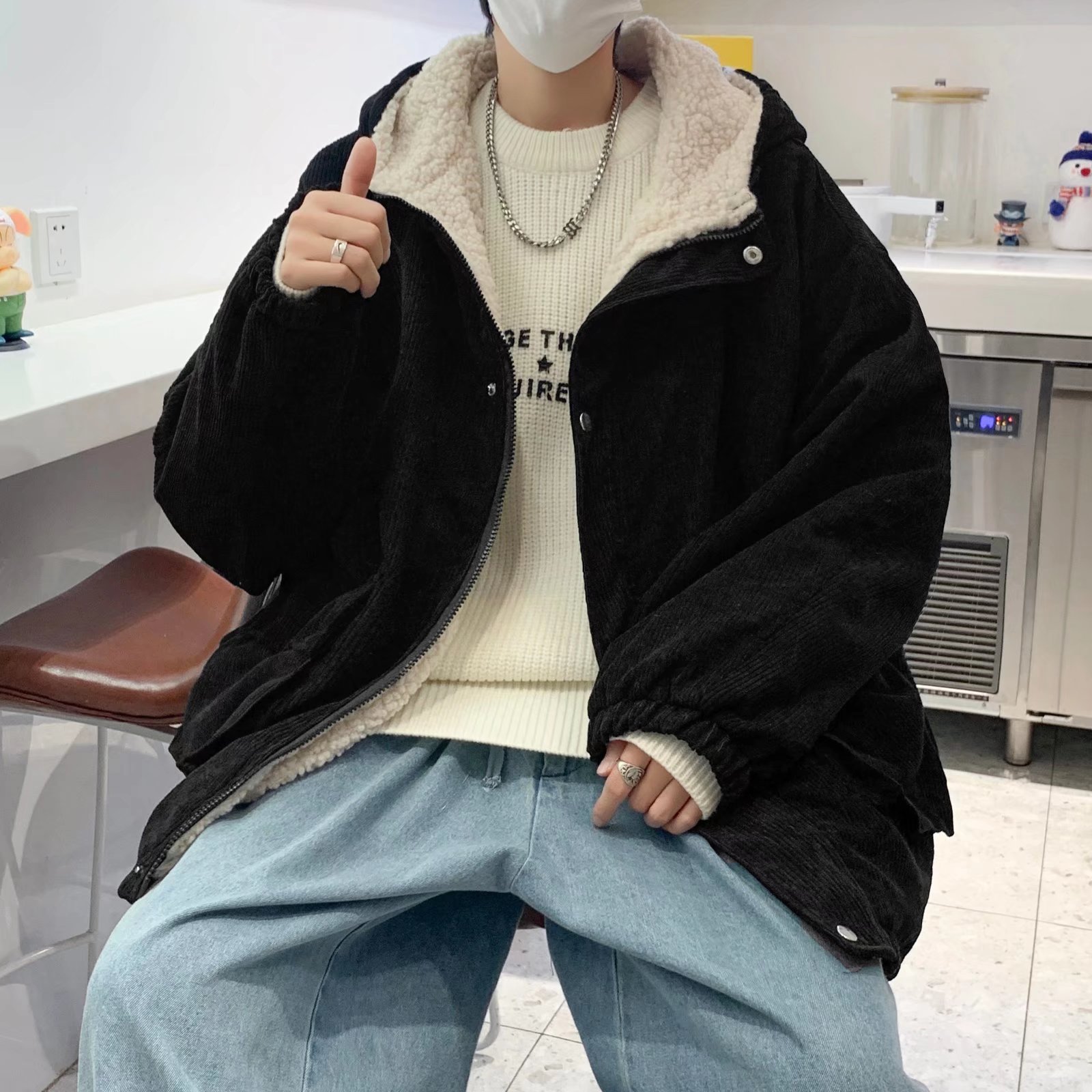 Chaqueta de pana para hombre chaqueta acolchada de algodón de lana de cordero de invierno gruesa de moda coreana chaqueta acolchada para jóvenes de todo fósforo