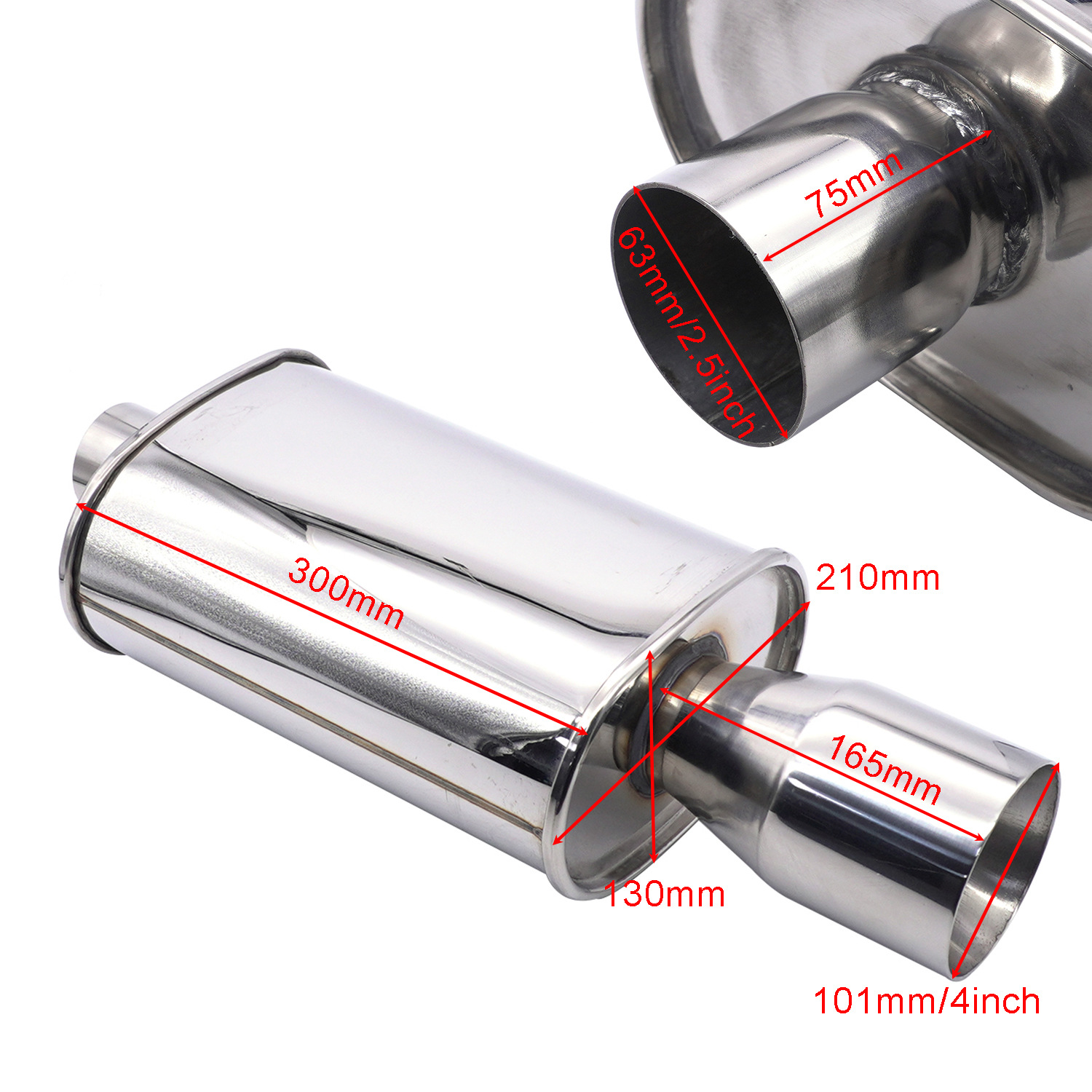 Tail Drum, Flat Drum, Loudspeaker Drum, Universal Straight Exhaust with Tail Throat, Single Outlet, Double Outlet, Car Exhaust Pipe, Stainless Steel Modification