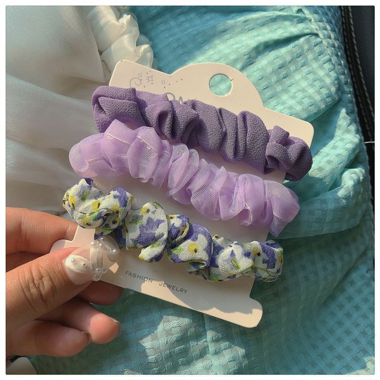 3 piezas ~ celebridad de Internet intestino delgado anillo de pelo ins malla floral pequeños accesorios para el cabello fresco retro diadema de hadas francés estilo coreano