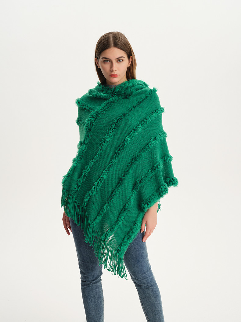 Unisex Damen einfarbiger Kapuzenpullover Strickpullover Cape Umhang_voghion.com