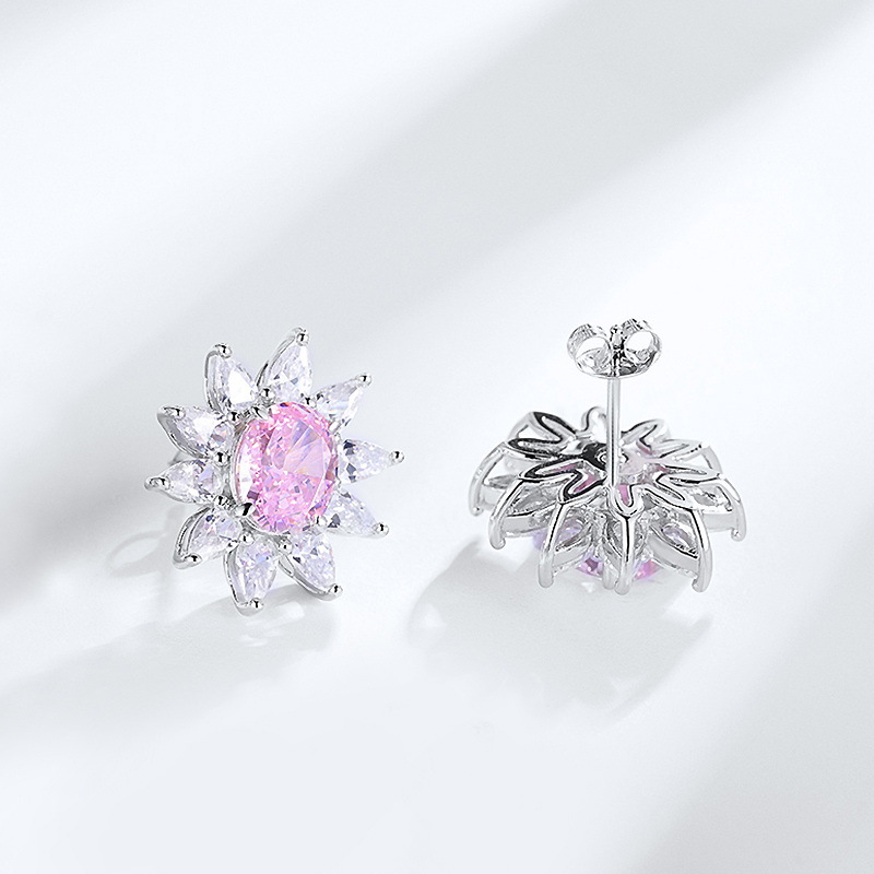 Wilsheng s925 plata esterlina nuevo 3.2ct alto carbono diamante pendientes moda mujer hielo flor corte Rosa huevo en forma de 7*9 pendientes