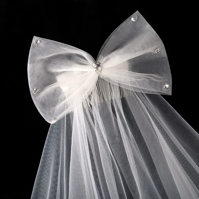 Bride's wedding wedding camera camera, butterfly rolled two -layer children's party veil sticky drill short small veil