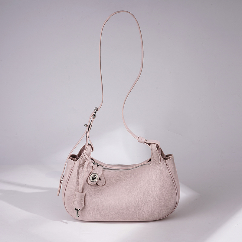 Luxury Crescent Moon Shoulder Bag For Women - Candy Color Korean Style Versatile Genuine Leather Handbag For Work And Commuting - Thumbnail 3
