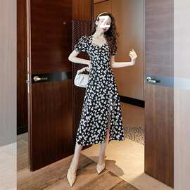 小雏菊少女泡泡袖连衣裙女夏2025新款法式小众长裙赫本风碎花裙潮