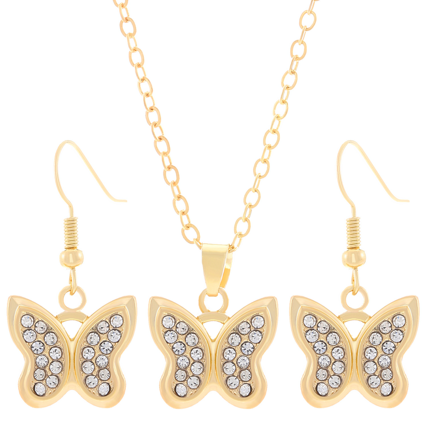 Transfronterizo europeo y americano Venta caliente joyería traje personalidad femenina diamante aleación corona mariposa collar pendientes traje ins moda