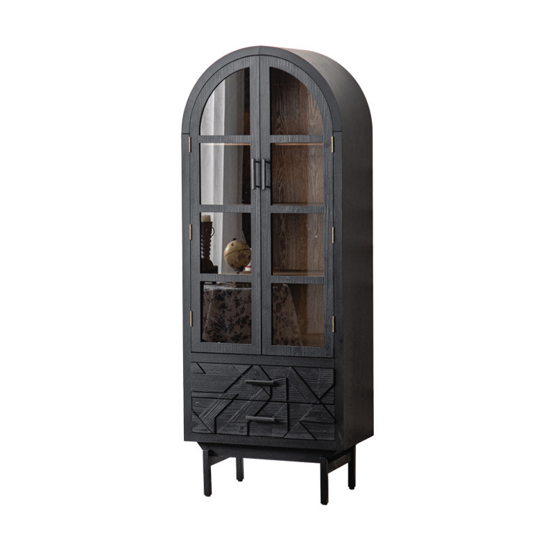 Gabinete de comedor transfronterizo con gabinete de cocina puerta de vidrio contra la pared creativa estantería de piso negro sala de estar mostrador gabinete alto