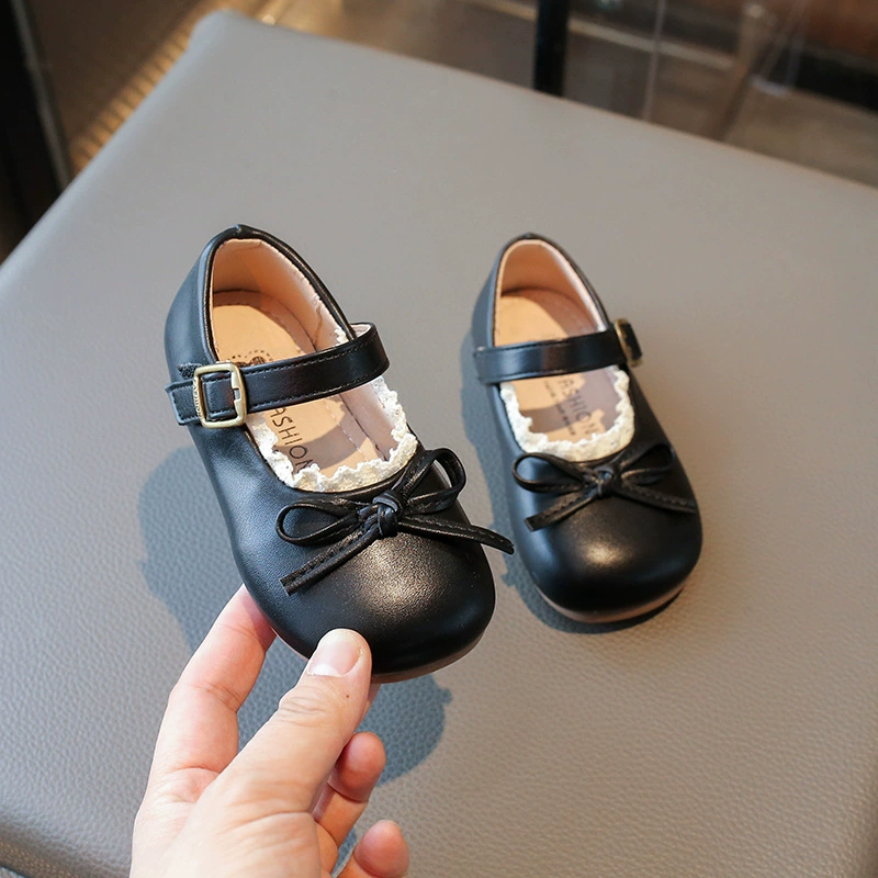 Children's shoes for leather shoes for princess with bow, soft sole