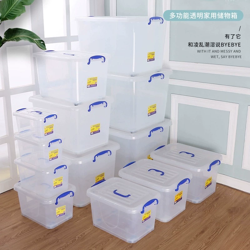 Transparent plastic storage box with lid and handles, stackable, multiple extra‑large sizes (cm)