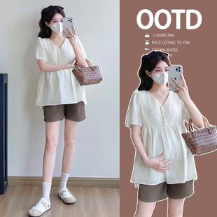 Maternity 2025 Summer New Doll Shirt Small Fresh Loose Slimming Fashion All-match Pregnant Women Age-reducing Shirt
