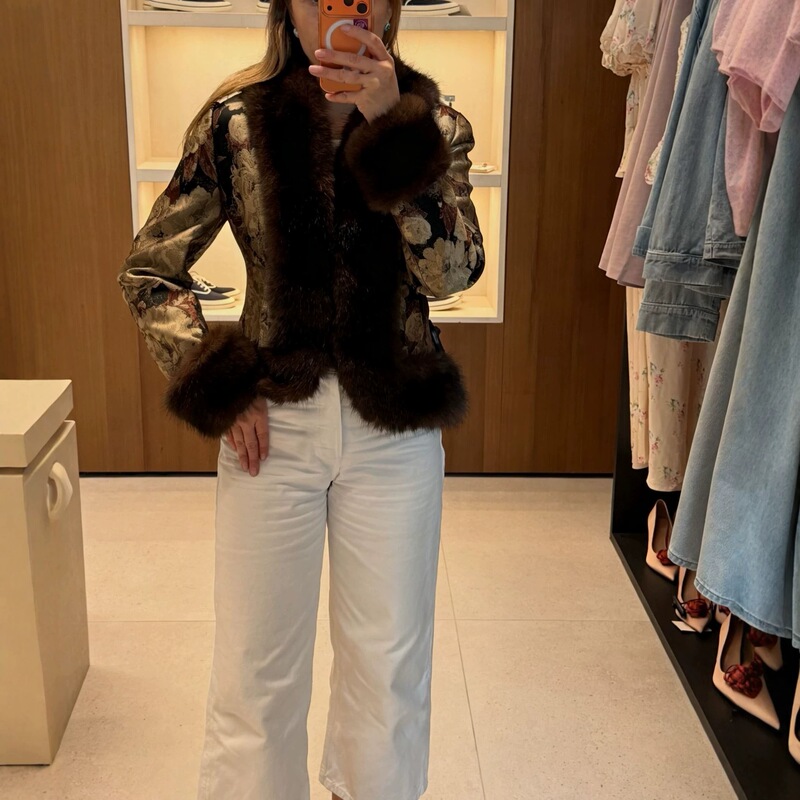 Real Shot--Cross-Border Autumn and Winter Vintage Socialite Floral Jacquard Faux Fur Short Coat for Women with Fur Collar and Cuffs Real Shot--Cross-Border Autumn and Winter Vintage Socialite Floral Jacquard Faux Fur Short Coat for Women with Fur Collar and Cuffs