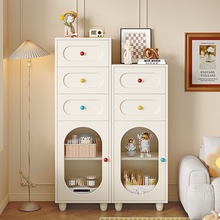 实木书柜书架组合儿童储物柜奶油风客厅家用置物柜电视沙发边柜子