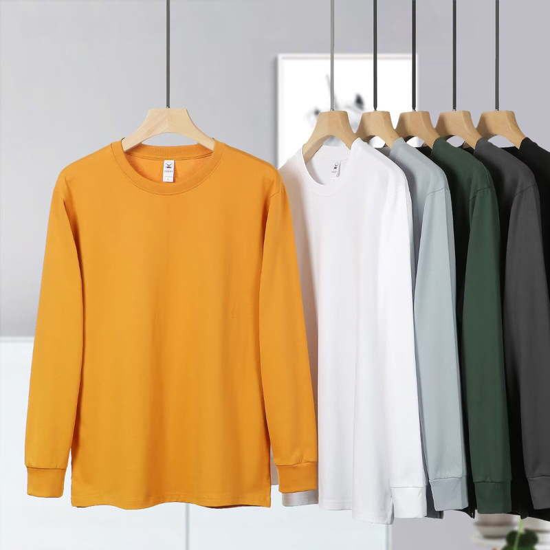Yuansenwang/240G Heavyweight Dropped Shoulder Pure Cotton Round Neck Long-Sleeved Sweatshirt with Slit Hem, Loose Fit for Men and Women, 2024 New Style
