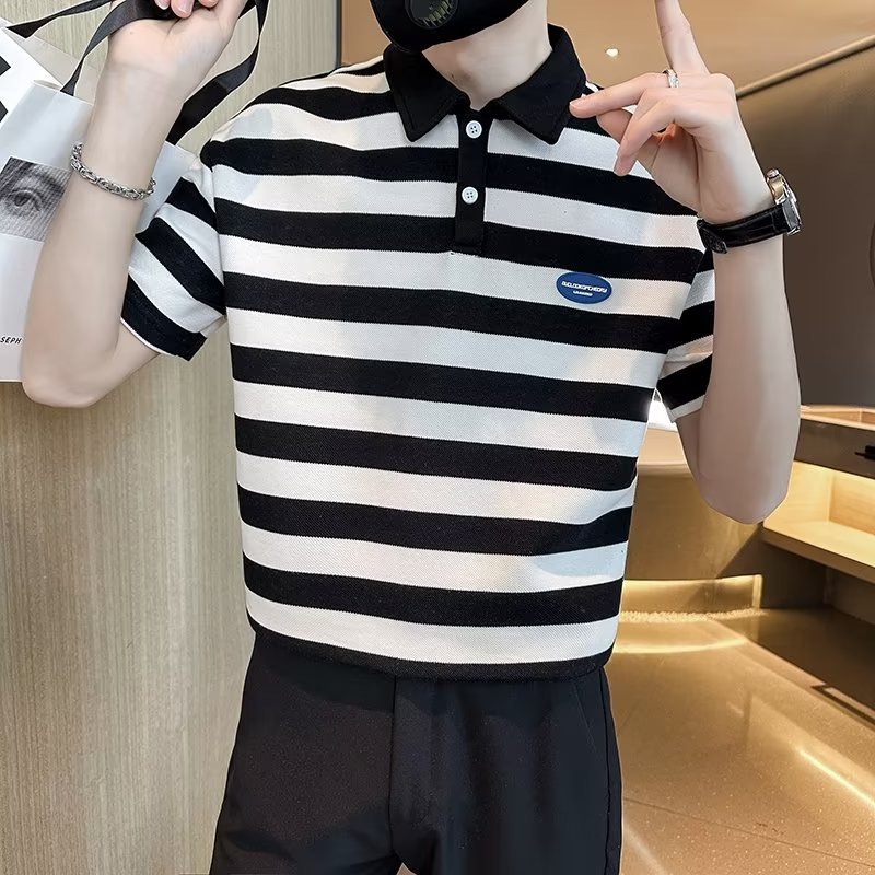 Moda solapa camisa polo de manga corta camiseta de verano para hombres Versión coreana de la tendencia delgada 2024 nueva camiseta de todo fósforo