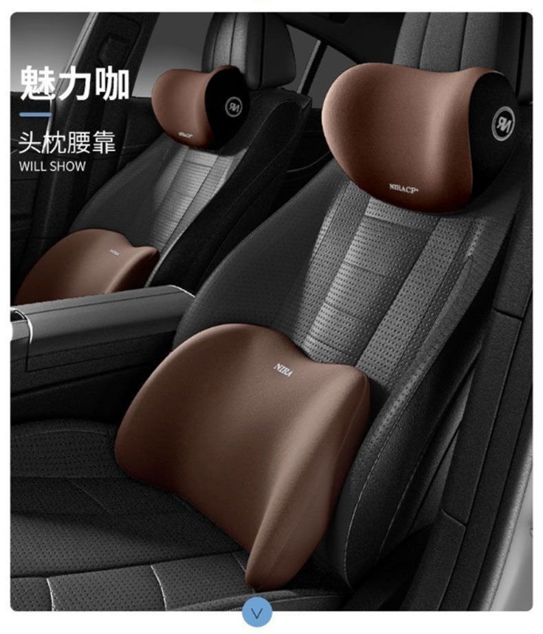 Car Headrest and Lumbar Support Memory Foam Neck Pillow Cushion Set for Car Interior