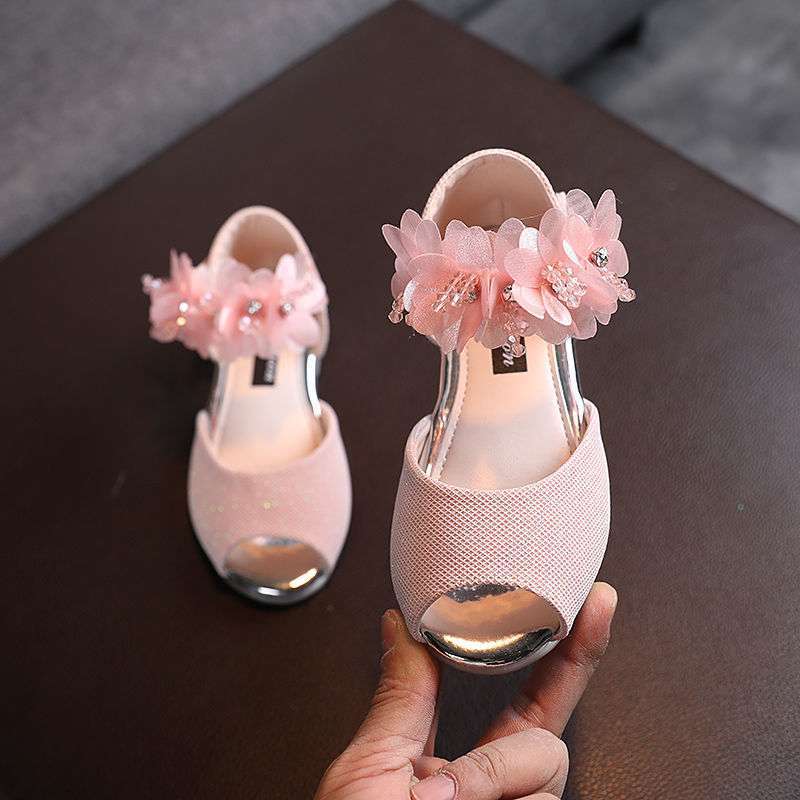 Children's Fish Mouth Sandals Summer New Beaded Rhinestone Flower Girls Half Sandals Korean Style Children's Soft Bottom Princess Shoes