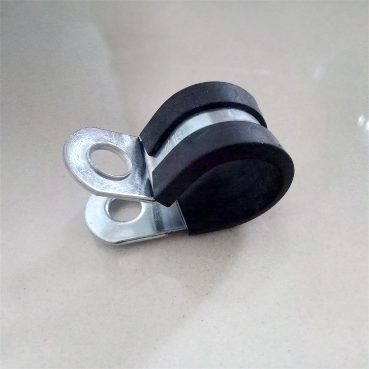 铁镀锌包胶管夹 单层/双层R型半包胶金属线夹厂家 带胶金属线夹