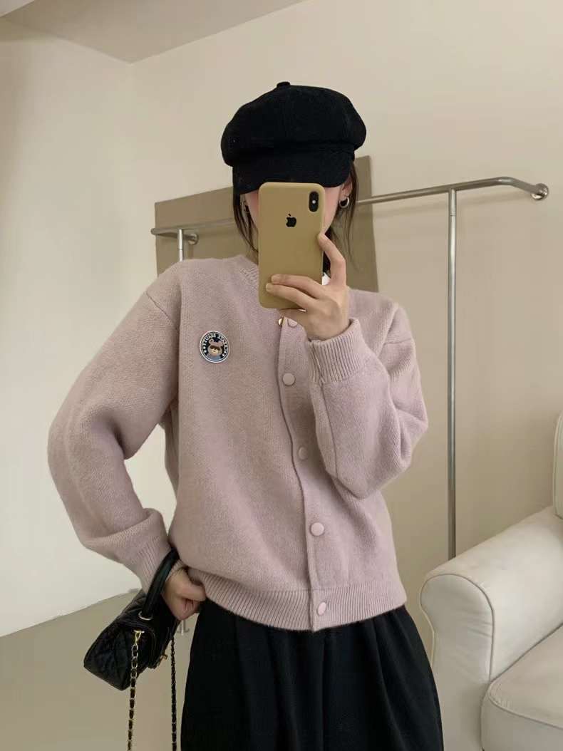 24 invierno Puyuan suave pegajoso oso bordado suéter chaqueta de béisbol mujer 2024 otoño invierno redondo