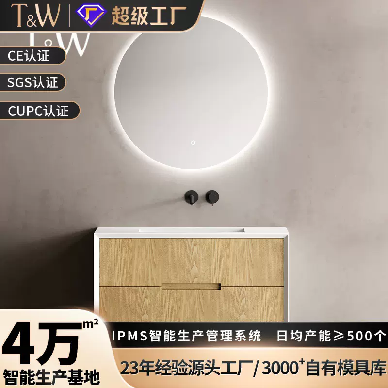 浴室柜轻奢一体家用卫生间组合洗漱台池洗手脸盆OEM跨境外贸工厂