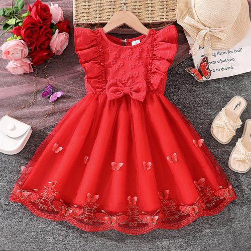 Girls' Dress—Cross-Border Children's Clothing 2026 Spring/Summer New Arrival: Sweet, Three-Dimensional Butterfly Mesh Vest Princess Dress for Girls