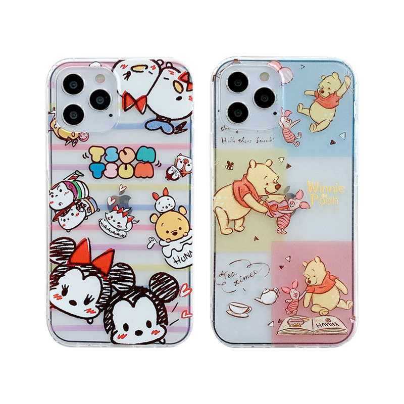 For iPhone14ProMax Phone Case Apple 13 Graffiti Mickey Minnie Winnie Air Cushion Air Pressure Soft Case