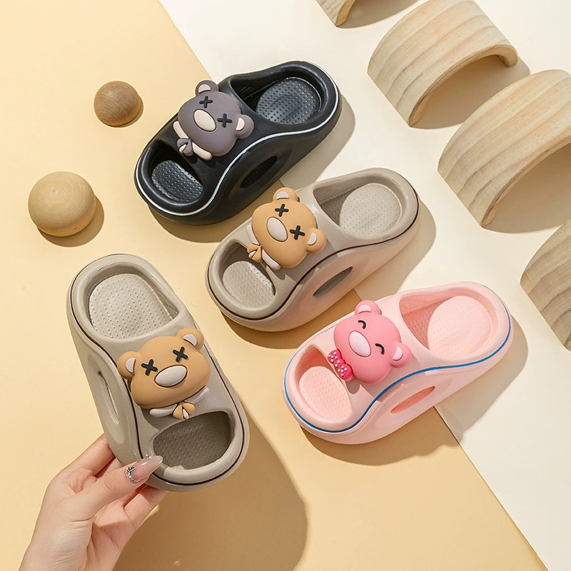 25 новых моделей милый X глаз медведь детские тапочки EVA для мальчиков ванной нескользящие внутренние мягкие подошвы детские холодные тапочки