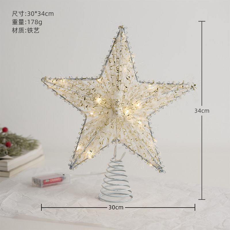 Nuevos productos transfronterizos árbol de Navidad estrella dorada plata blanca brillante árbol de Navidad decoración de Navidad estrella de cinco puntas